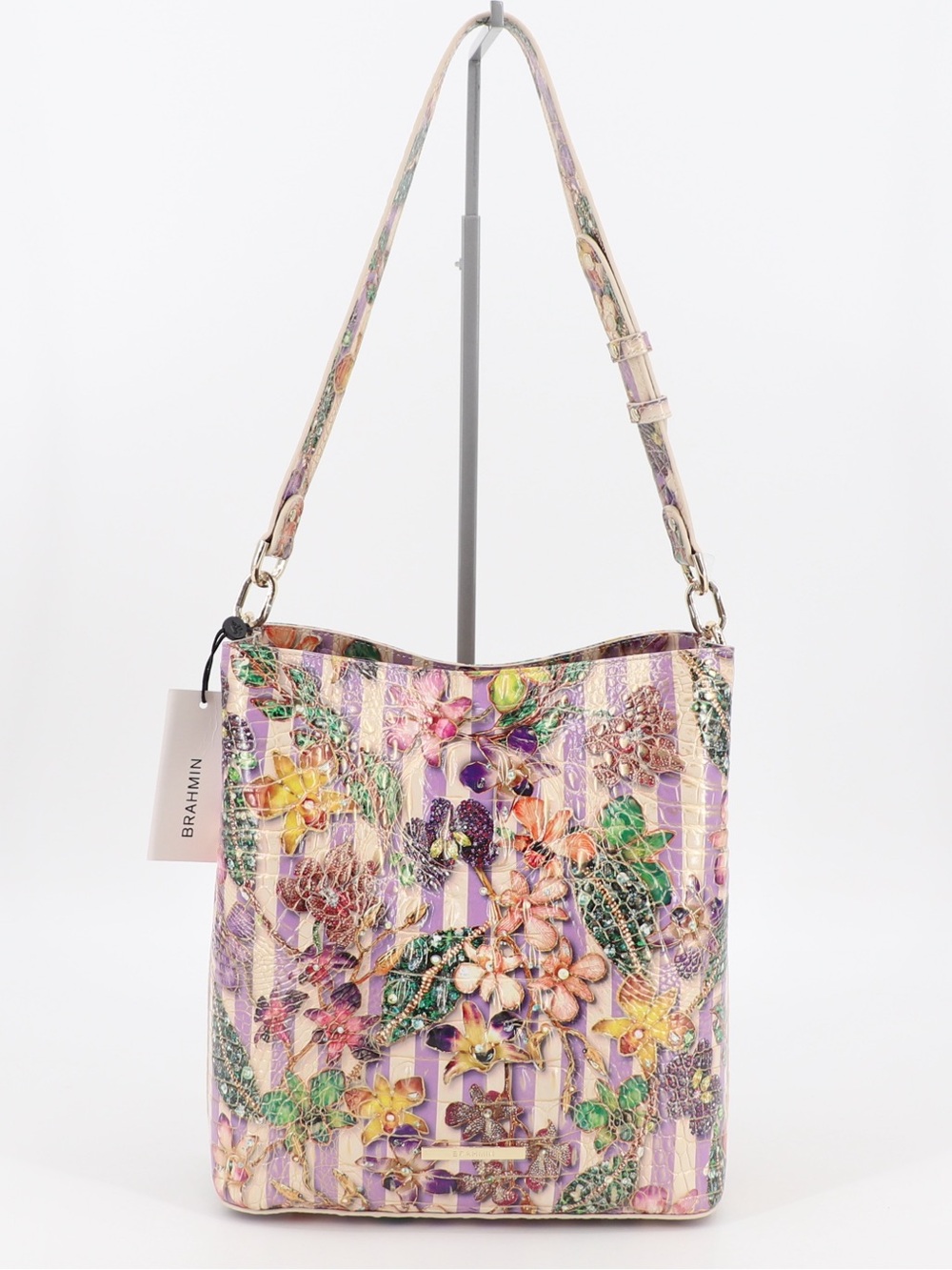 Brand New Brahmin Celina Leather Shoulder Bag Pinstripe Petals Melbourne